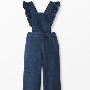 Hanna Andersson - Girls Ruffle Jumpsuit in Stretch Denim Dark - size 8 /130
